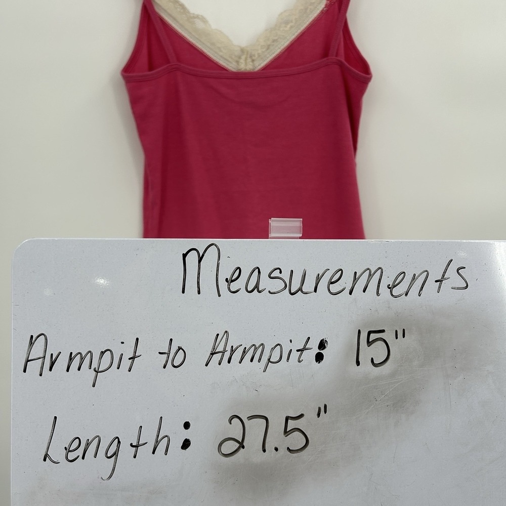 Old Navy Y2K Lace Trimmed Ribbed Cami Tank Top Size L Pink 2000s Coquette Indie‎ - Picture 7 of 7